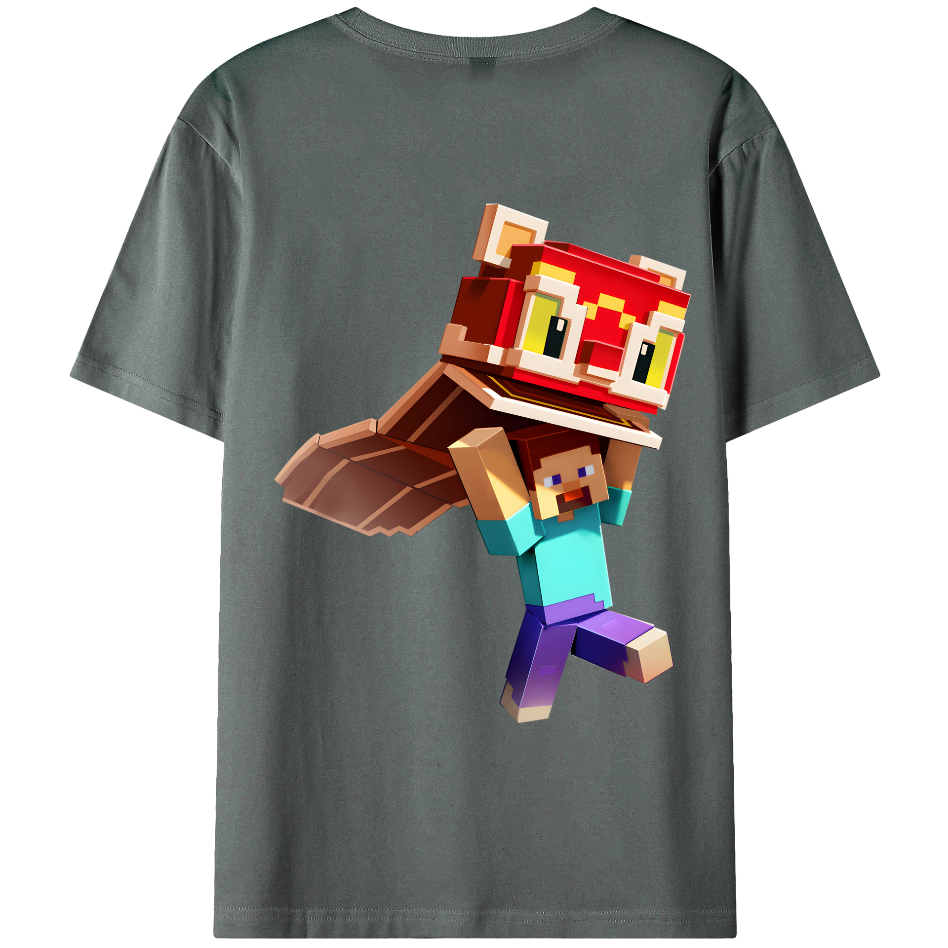（画像用） マインクラフト ブロックの世界 Minecraft MC Block world 綿100％ メンズ半袖Tシャツ（バックプリント） 通気性